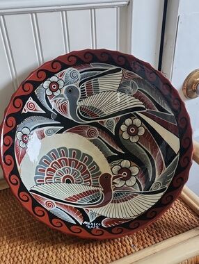 Large Tonala Pottery Bowl With Bird Motif